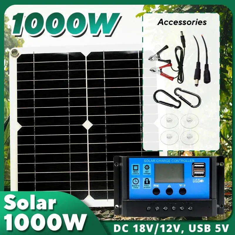 1000W Solar Panel 12V Solar Cell 10A-100A Controller Solar Plate Kit 1