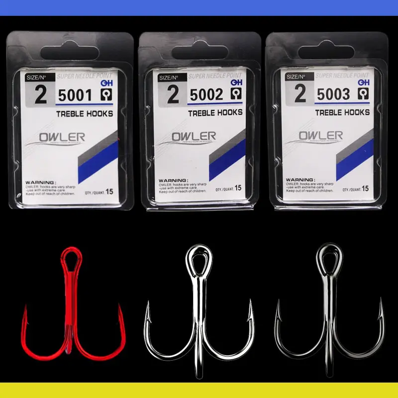 15Pcs/Box 3 Colors Treble Hooks High Carbon Steel Treble Overturned Hooks Fishing Tackle Round Bend Treble For Bass 1