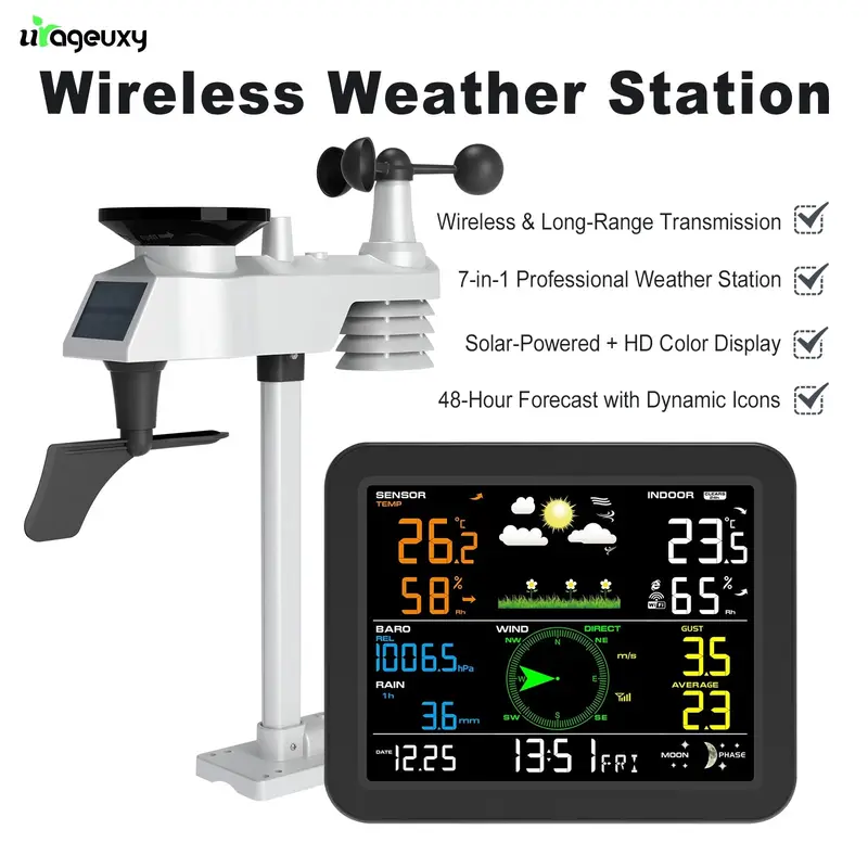 7-In-1 Hd Color Screen Indoor/Outdoor All-In-One Wireless Weather Station 1