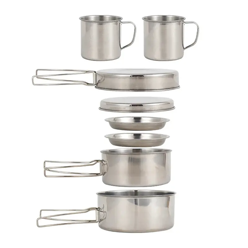 8Pcs/Set Stainless Steel Camping Cookware Mess Kit 1