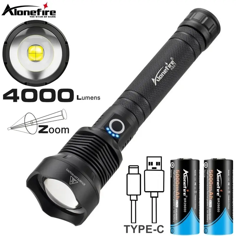 Alonefire Zoom Xhp70 Led High Power Flashlight Usb Rechargeable 4000Lumen 1
