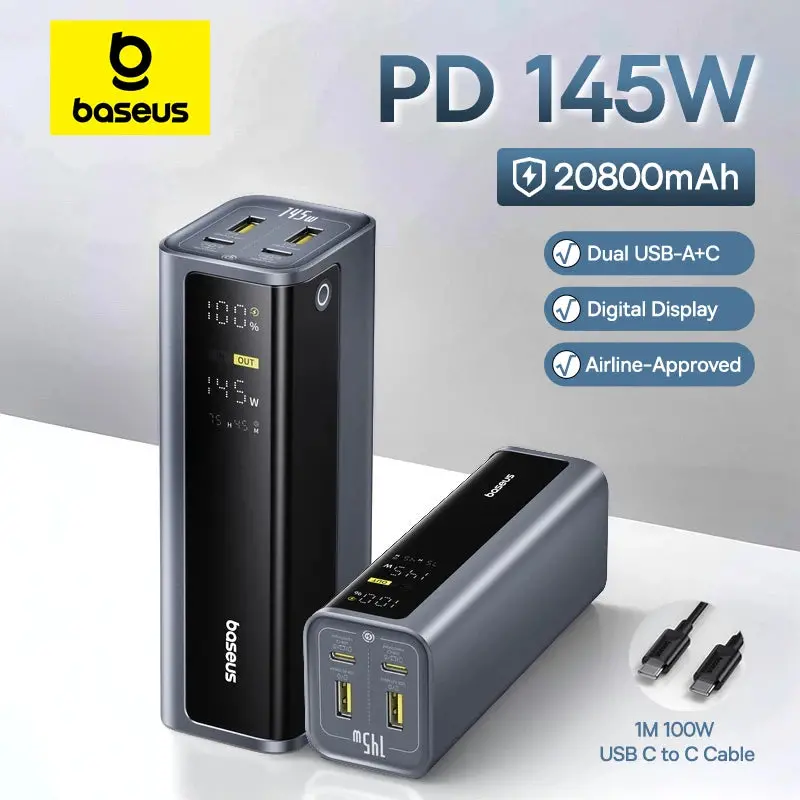 Baseus 145W Power Bank 20800Mah Dual Usb A Usb C Pd 100W Fast Charging 1