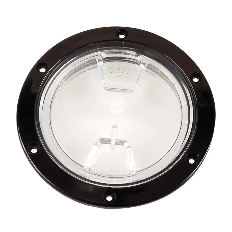 Beckson 4" Clear Center Screw Out Deck Plate - Black 1