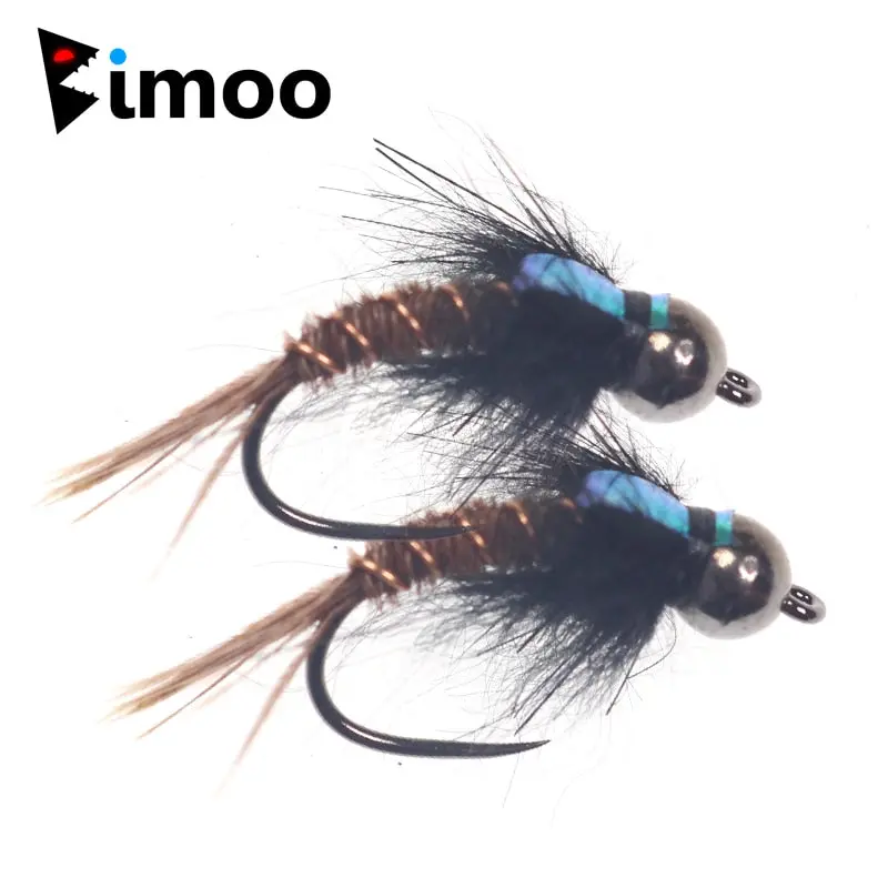 Bimoo 6Pcs/Lot  #8 #10 #12 Tungsten Bead Head Flash Back Pheasant Tail Nymph Fly 1