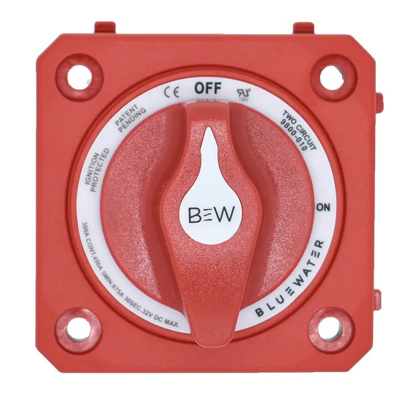 Bluewater On/Off 4 Post Dual Circuit Battery Switch W/O Base - Panel Mount - Red 1