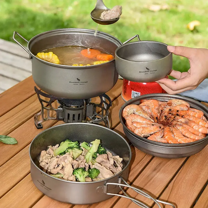 Boundless Voyage Ultralight Titanium Steamer Stockpot And Fry Pan Set 1