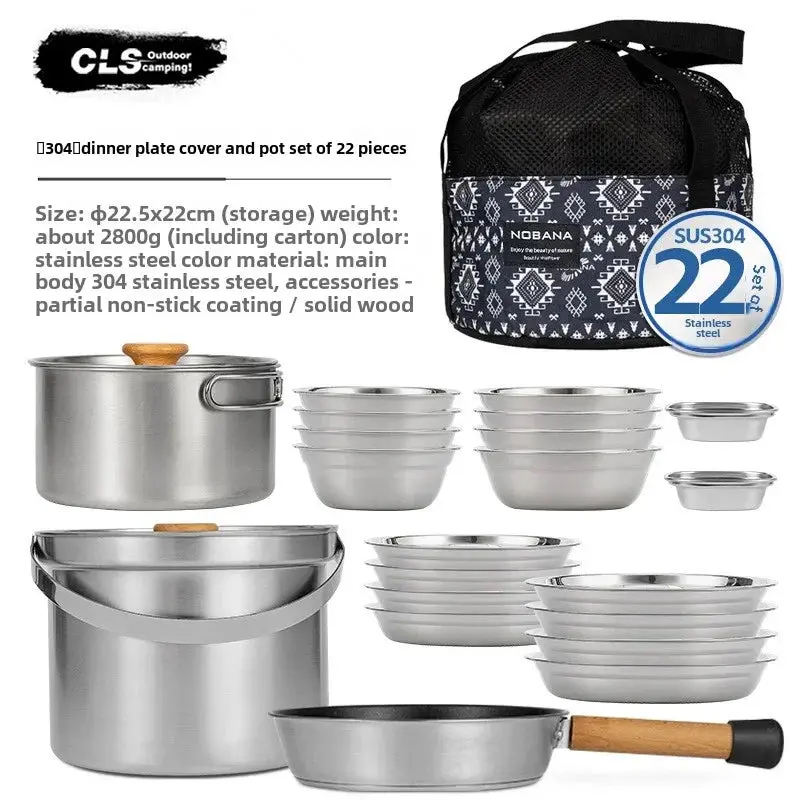 Cls Outdoors Stainless Steel Camp Cookware Set 14Pcs 22Pcs 1