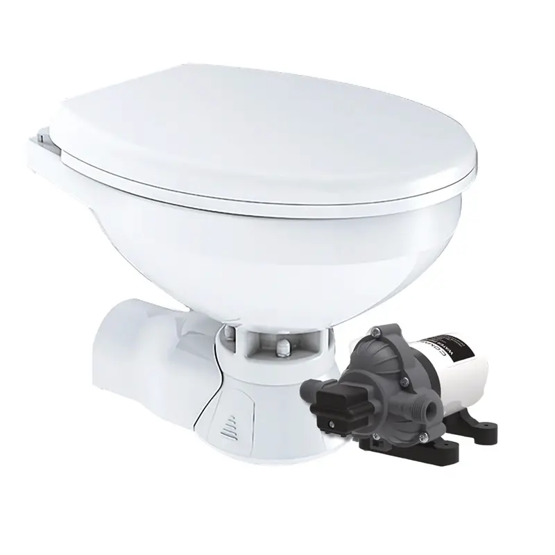 Commodore Quiet Flush Electric Toilet - Rear Macerator - Raw Water Pump - Regular Size 1