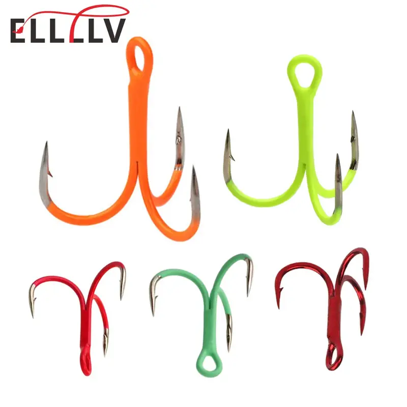 Ellllv 10Pcs 14# - 3/0 Fluorescent/Luminous Treble Hooks 1