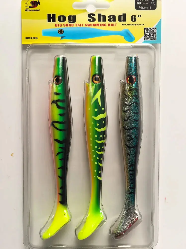 Esfishing Hog Shad T Tail Soft Lure 150Mm 3Pcs 6