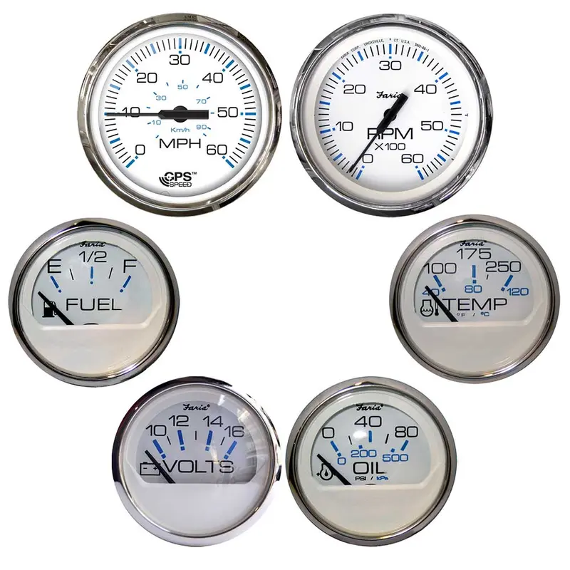 Faria Chesapeake White W/Stainless Steel Bezel Boxed Set Of 6 - Speed, Tach, Fuel Level, Voltmeter, Water Temperature  Oil Psi - Inboard Motors 1