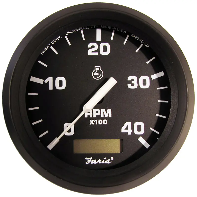 Faria Euro Black 4" Tachometer W/Hourmeter (4000 Rpm) (Diesel)(Mech. Takeoff  Var. Ratio Alt.) 1
