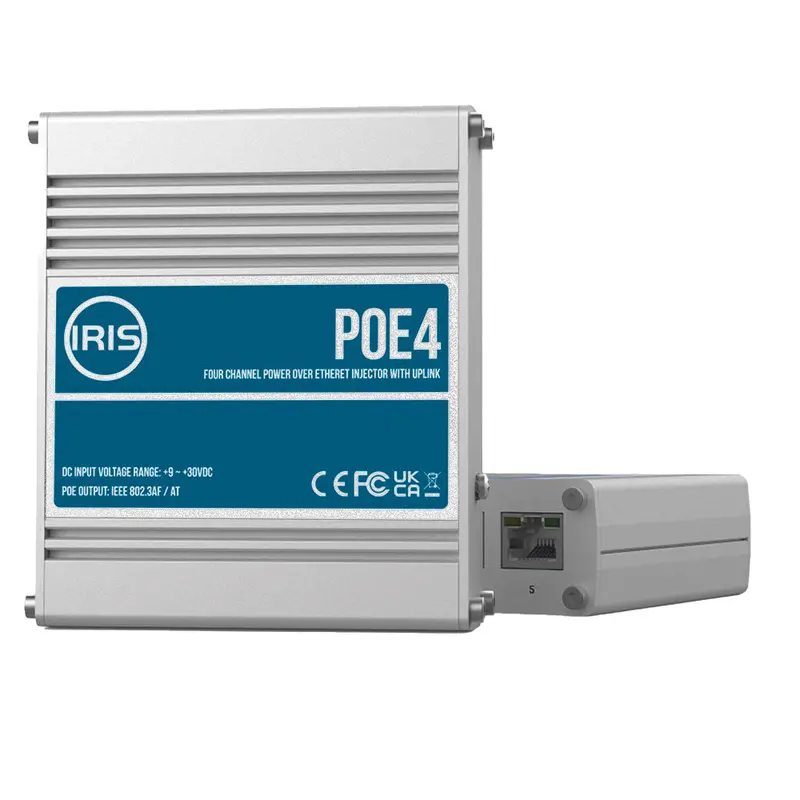 Iris Four Channel Uplink Power Over Ethernet Switch - Ieee802.3Af  3At Compliant - 9-30Vdc Input - 48Vdc Output 1