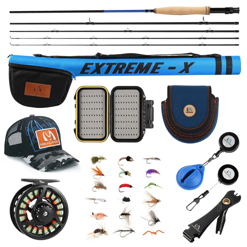 Maximumcatch Extreme X Fly Fishing Combo Kit 3-8Wt Fast Action 4Pc 8Ft4in Rod 1
