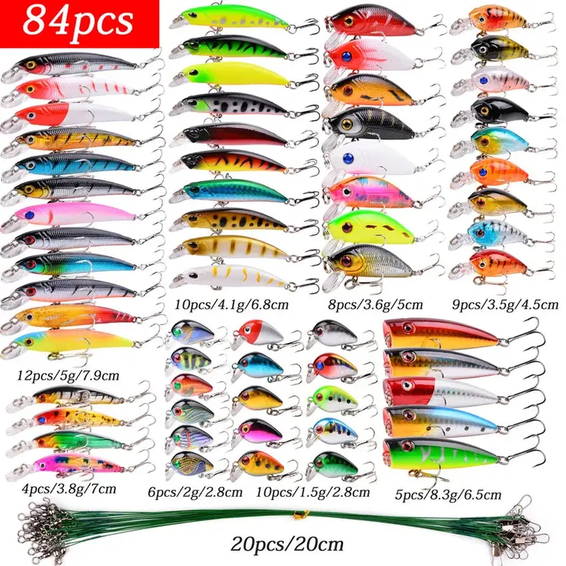 Mixed Hard Crankbait/Minnow/Popper Bait Lure Kit 10-84Pcs 1