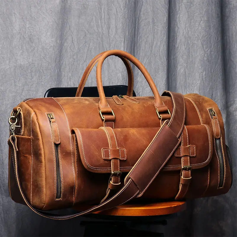 Munuki Vintage Crazy Horse Genuine Leather Duffle Bag 1