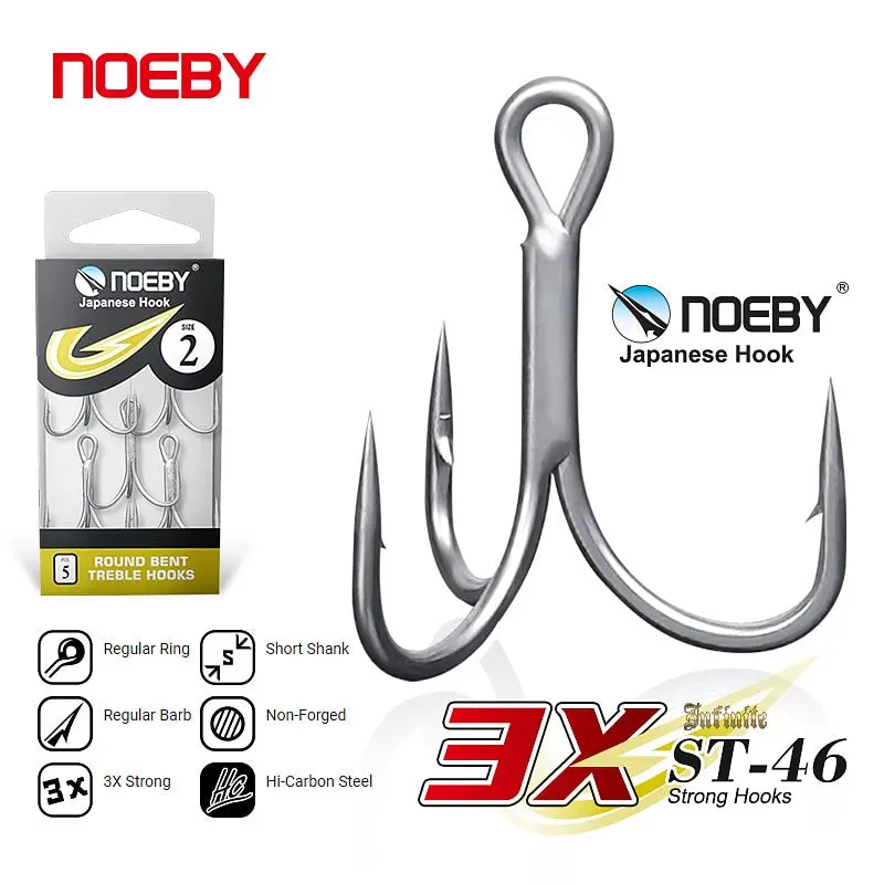 Noeby 4/5Pcs 3X Strong Treble Hooks 1 2 4 6 8 10# 1