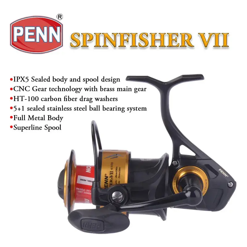 Penn Spinfisher Ssvii Spinning Reel 5+1Bb 6.2:1/5.6:1/4.7:1 6.8-22.7Kg Max Drag 1