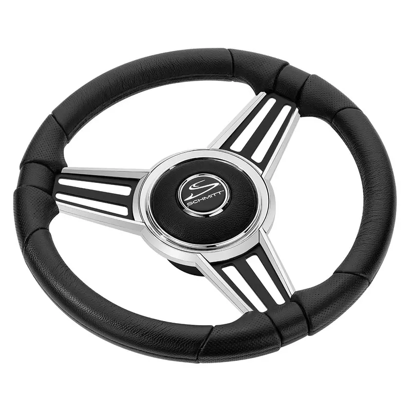 Schmitt Marine Pu30 14" Wheel - Chrome Cap  Spoke Inserts - Black Spokes - 3/4" Tapered Shaft 1