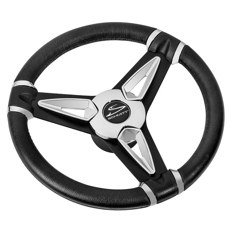 Schmitt Marine Pu50 14" Wheel - Chrome Cap  Spoke Inserts - Black Spokes - 3/4" Tapered Shaft 1