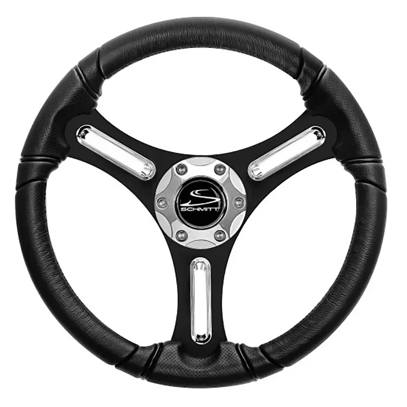 Schmitt Marine Torcello 14" Wheel - 03 Series - Polyurethane Wheel W/Chrome Spoke Inserts  Cap - Black Brushed Spokes - 3/4" - Retail Packaging 1