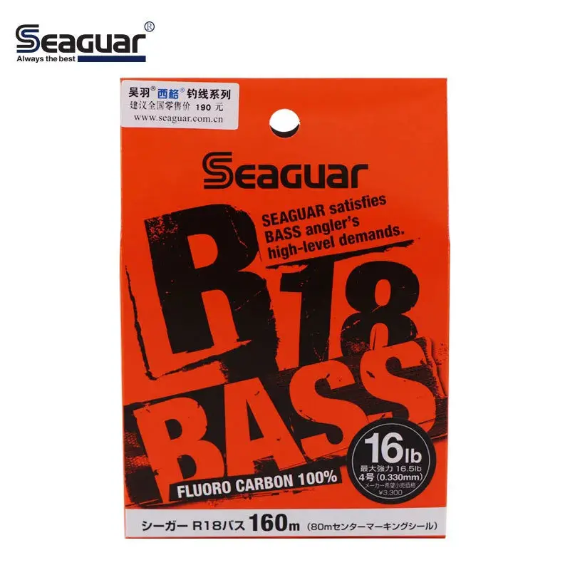 Seaguar R18 Bass Fluorocarbon Fishing Line 3Lb-20Lb 160M 1