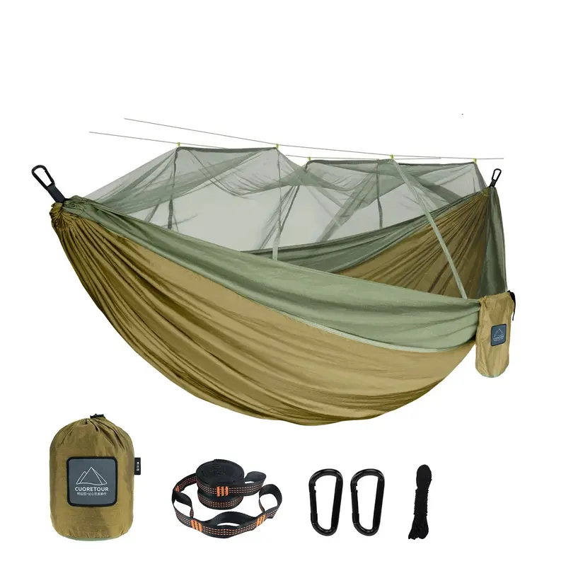 Single/Double Size Nylon Portable Camp Hammock With Mosquito Net 1