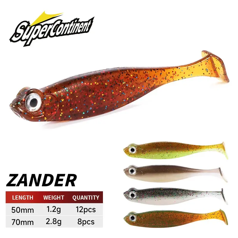 Supercontinent Zander Shad T-Tail Soft Lure 5Cm/7Cm 8-12Pcs 1