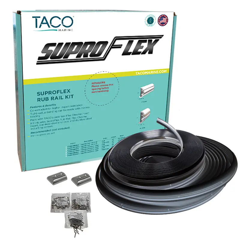 Taco Suproflex Rub Rail Kit - Black W/Flex Chrome Insert - 2"H X 1.2"W X 80L 1