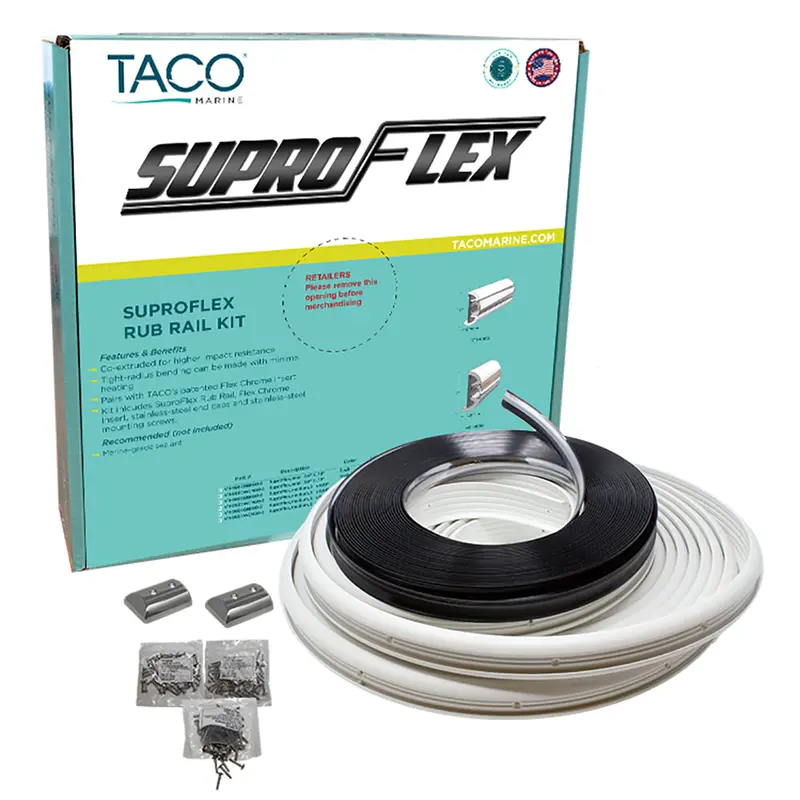 Taco Suproflex Rub Rail Kit - White W/Flex Chrome Insert - 2"H X 31/32"W X 80L 1