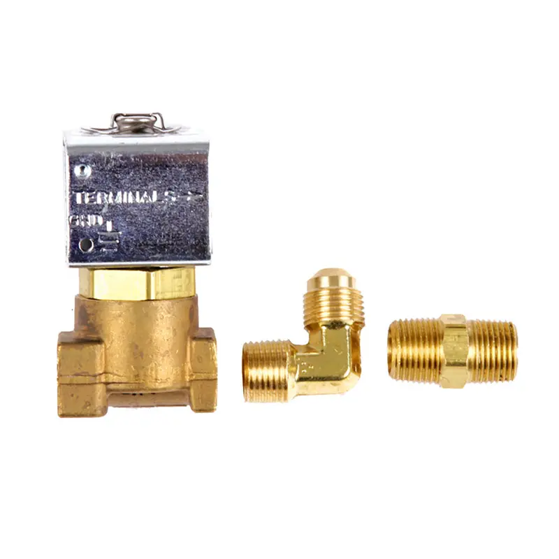 Trident Marine Low-Pressure Brass Solenoid Shut-Off Valve 1/4" Ports  2 Brass Connection Fittings 1