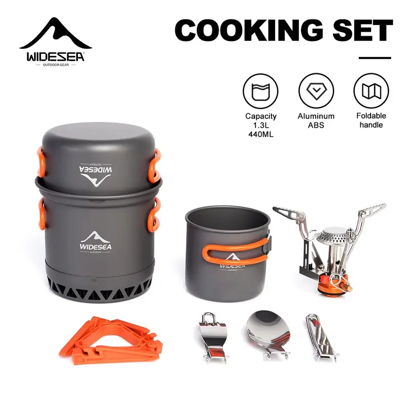 Widesea Portable Camping Stove & Cookware Set 1.3L Pot 440Ml 1