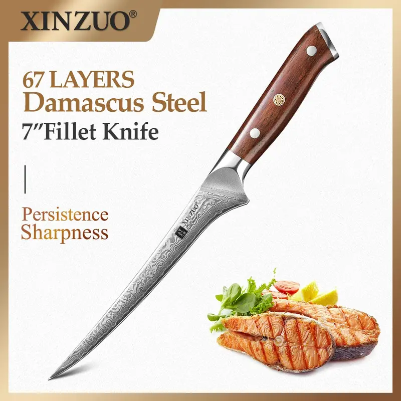 Xinzuo 7 Inch Fish Fillet Knife Rosewood Handle 1
