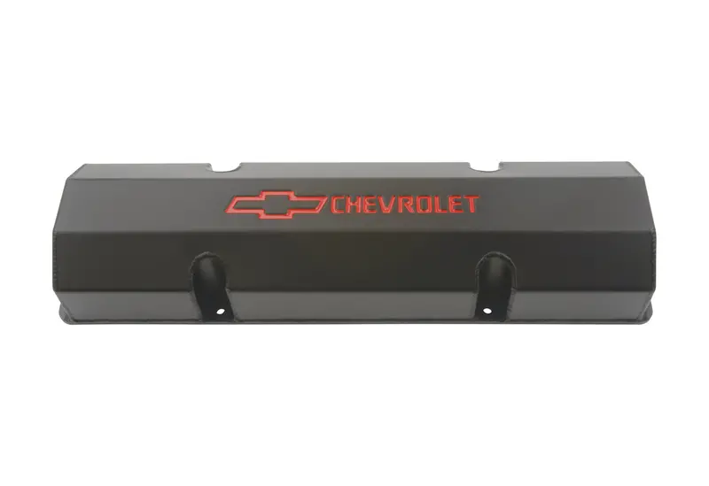 Chevrolet Performance Parts 141-802 Engine Valve Covers Fabricated Aluminum Black With Bowtie Logo Fits Sb Chevy Recessed Red Chevrolet & Bowtie Logos Chevrolet Performance Parts 1
