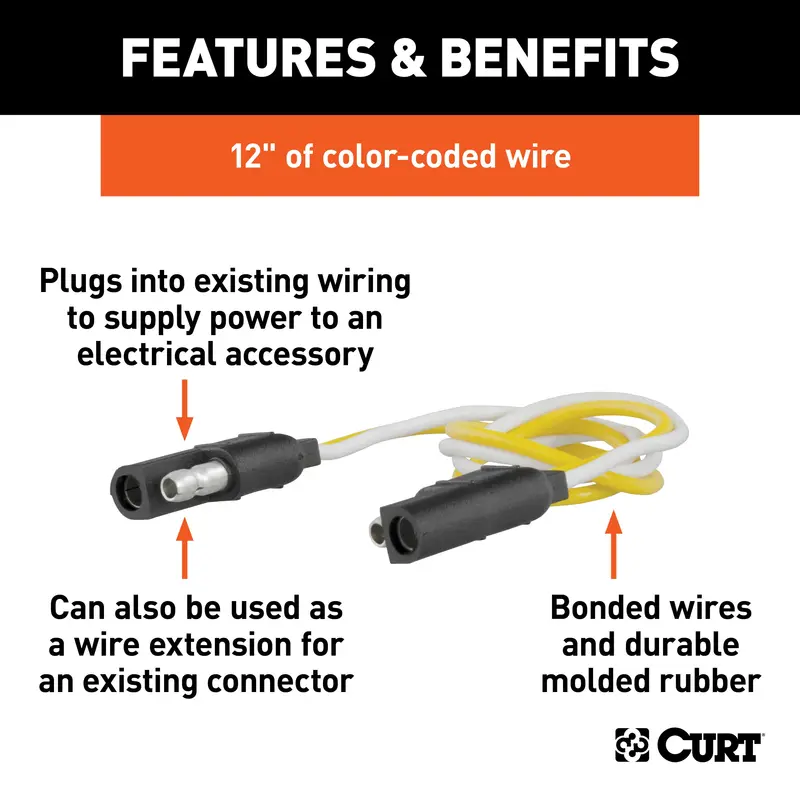 Curt 2-Pin Flat Trailer Wiring Harness – 12-Inch Lead Length For Simple Connectivity 1