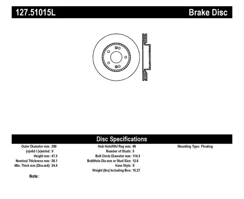 Stoptech 127.51015L Sport Drilled And Slotted Brake Rotor – Front Left Side 1