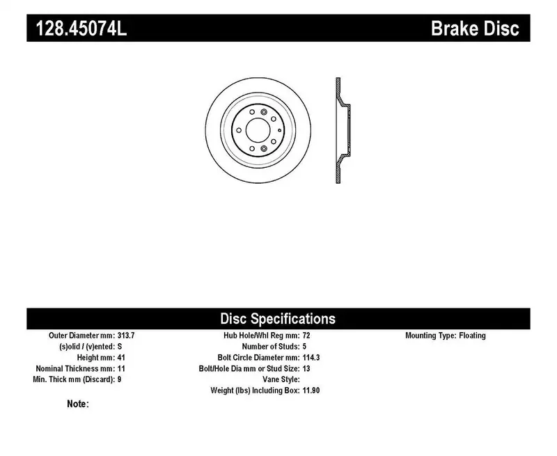 Stoptech 128.45074L Sport Cross-Drilled Rear Left Brake Rotor – Direct Replacement 1