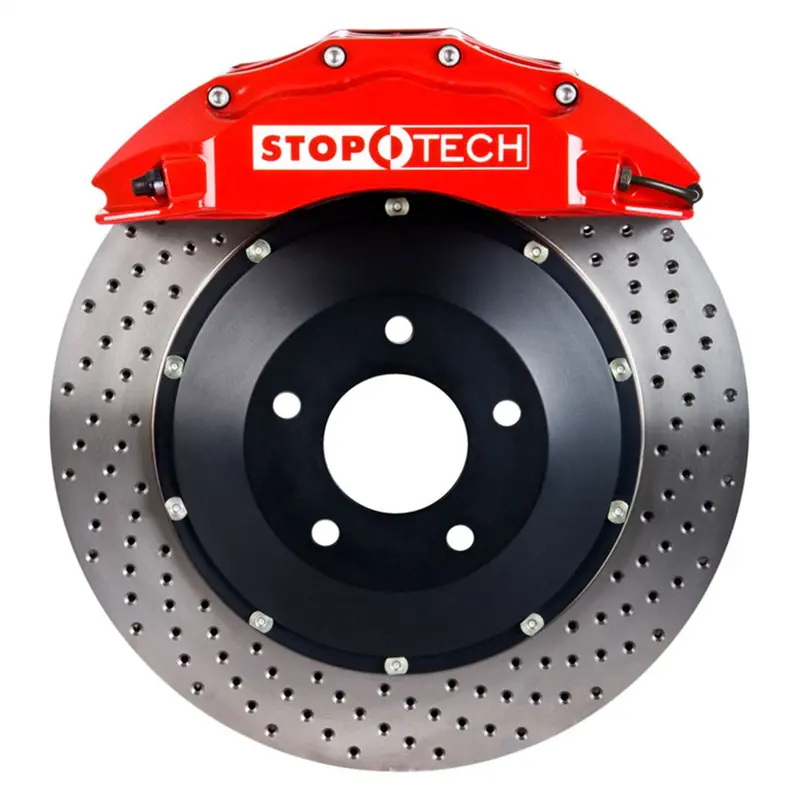 Stoptech 83.160.6D00.72 Front Big Brake Kit – Red Calipers With Drilled Two-Piece Rotors 1