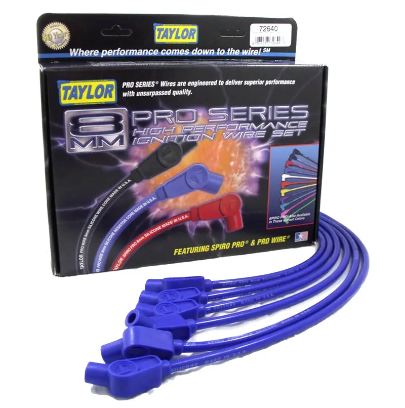 Taylor Cable 77621 8Mm Spiro-Pro Ignition Wire Set – Blue Silicone Jacket, Oe-Style Boots, 9.5" Length 1